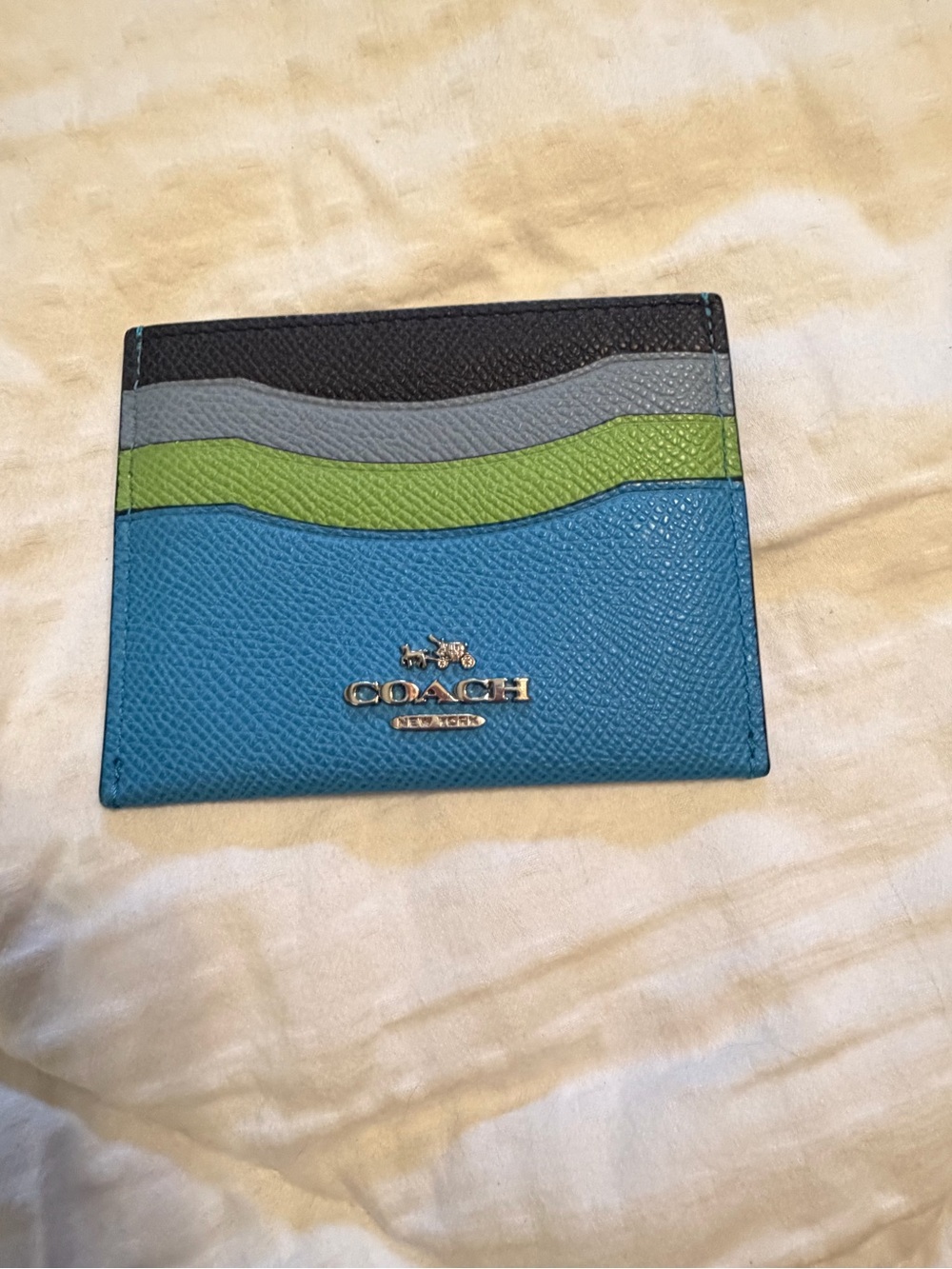 Coach Blue, Green & Gray Leather Slim Card Case